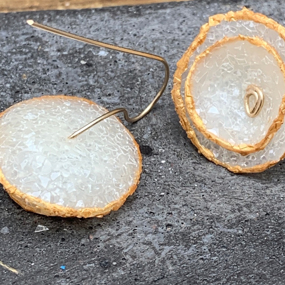 Handmade Diamond Dust Circle Earrings Gold Accent - Picture 6 of 7